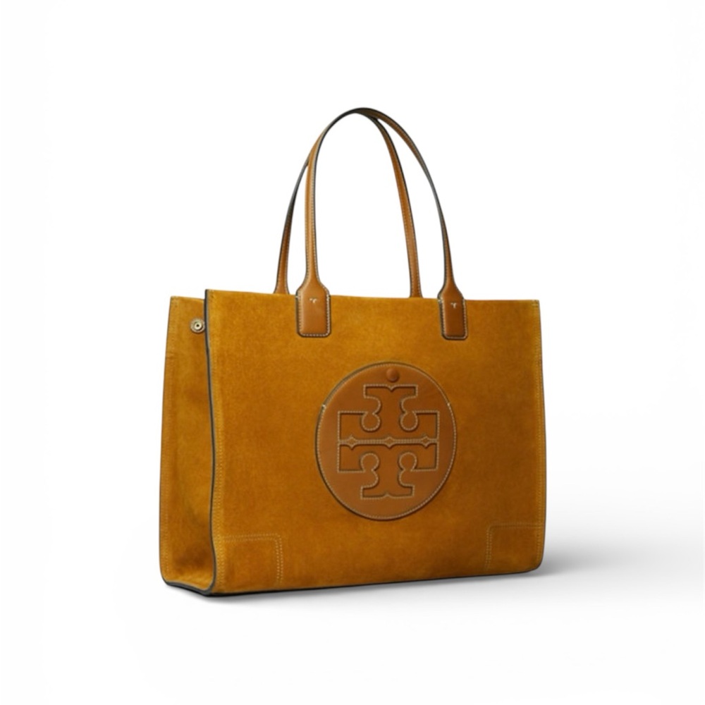 Tory Burch Ella suede and leather tote/dark tiramisu 🍮